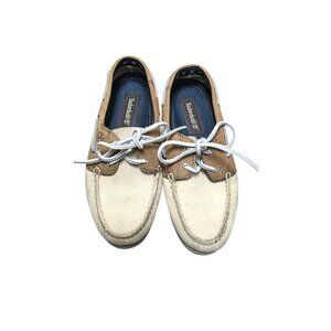 Timberland Mens Classic Beige & Brown Leather Boat Shoes Size 7M